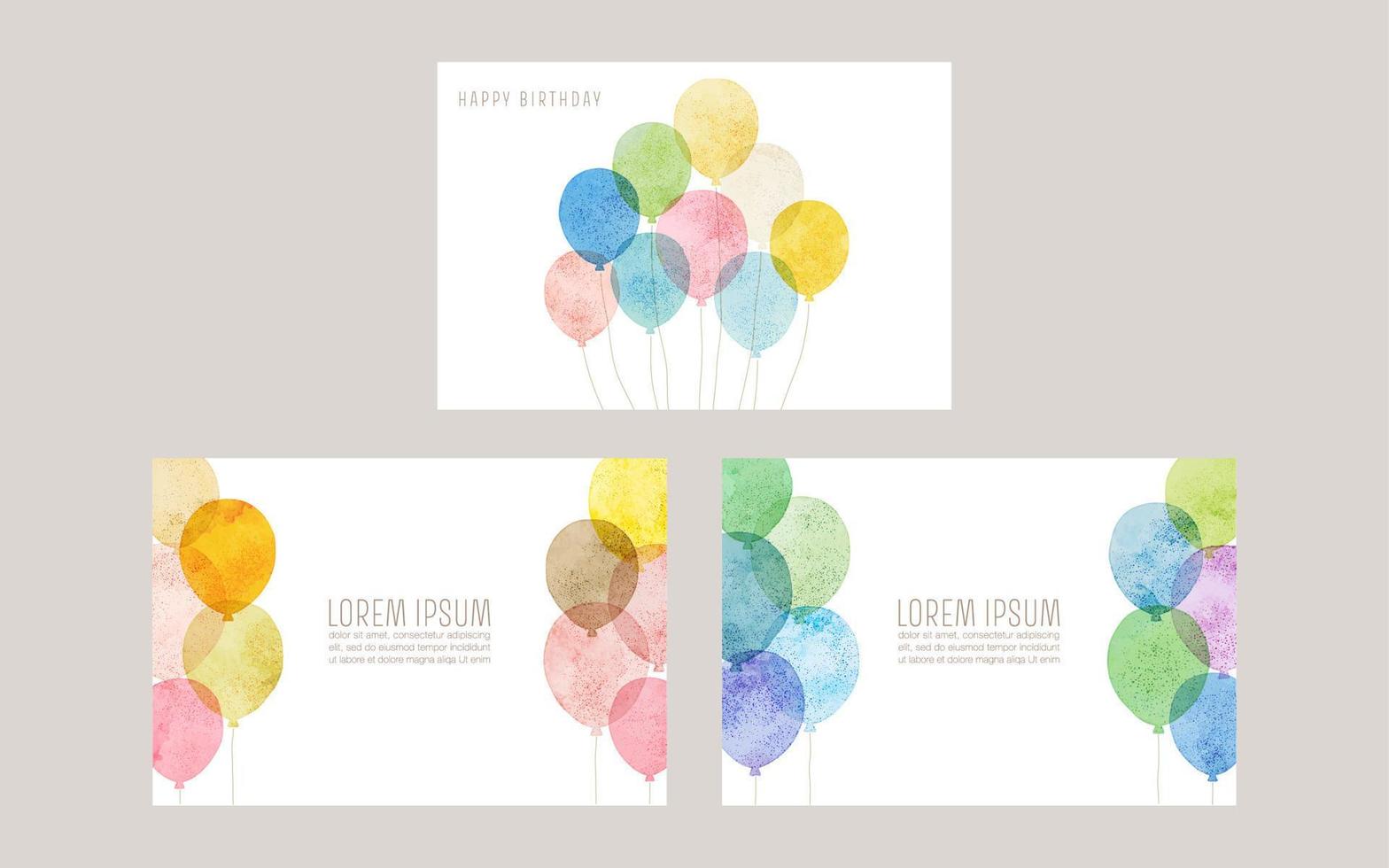 conjunto de tarjeta de vector de ilustración de globos de acuarela