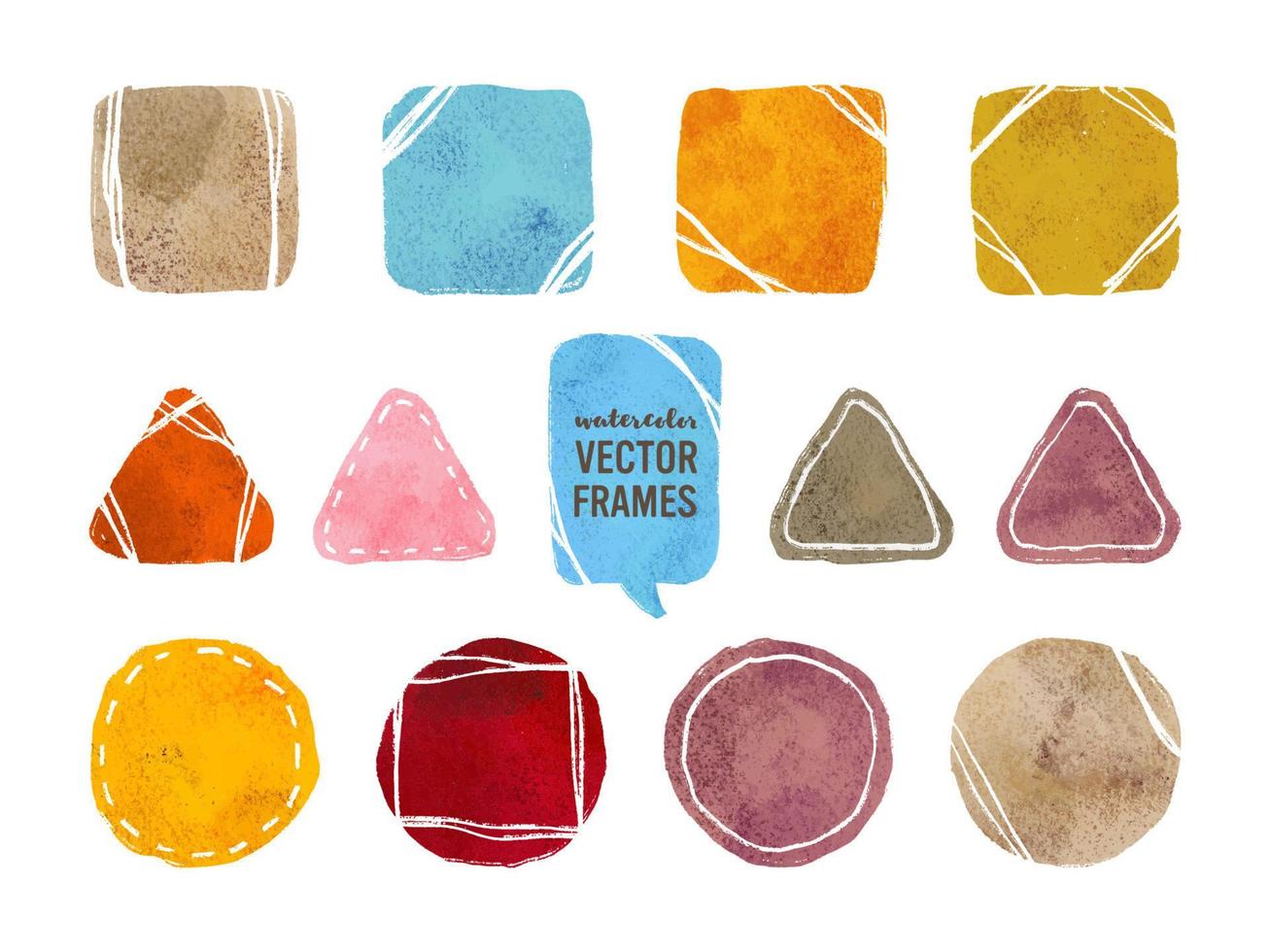 Watercolor vector squares, triangles, circles