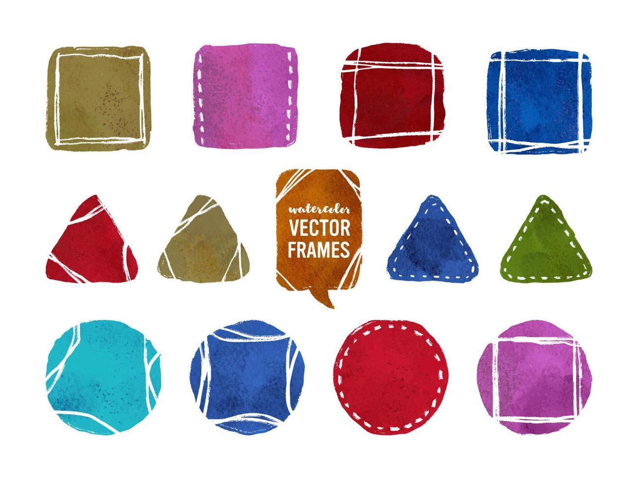 Watercolor vector squares, triangles, circles