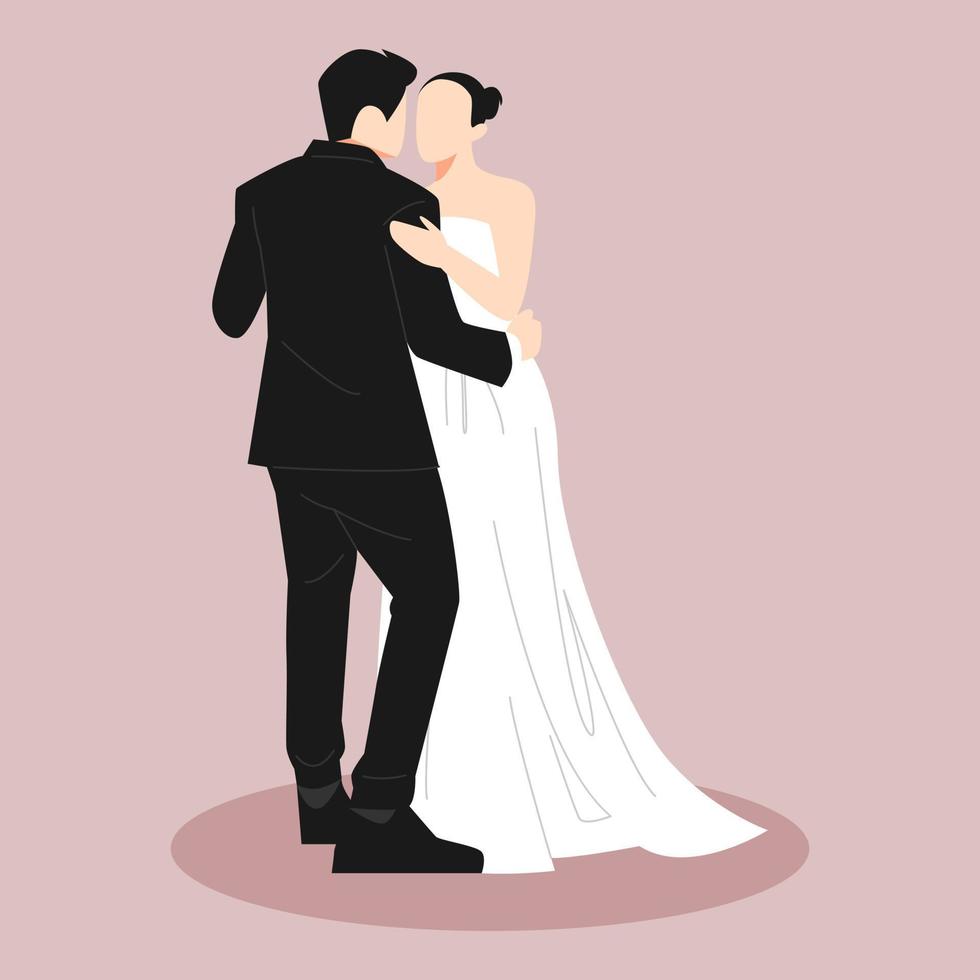 novio y novia. los recién casados están bailando. pareja casada, boda, romántico, amor. perfecto para diseñar invitaciones de boda, estampados, pegatinas, carteles, etc. ilustración vectorial en estilo plano. vector