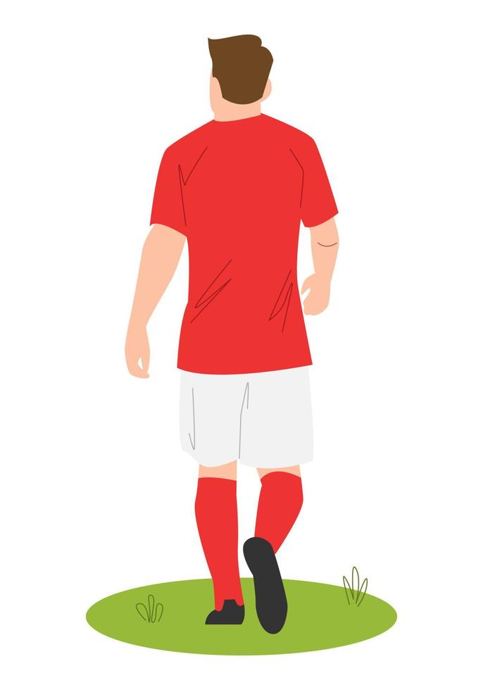 atleta o futbolista masculino caminando. vista trasera. concepto de deporte, fútbol, jugador, etc. ilustración vectorial en estilo plano. vector