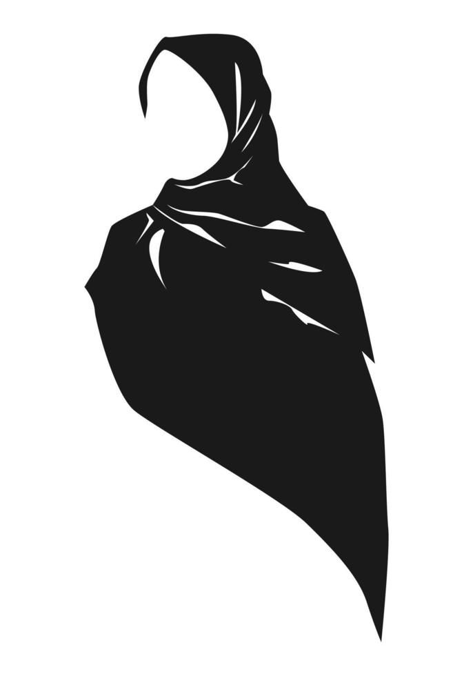 silueta de mujer musulmana hiyab. velo, velo de mujer. concepto de ropa, religión, ramadán, moda, mujer. para impresión, pegatina, patrón, etc. ilustración vectorial en blanco y negro. vector