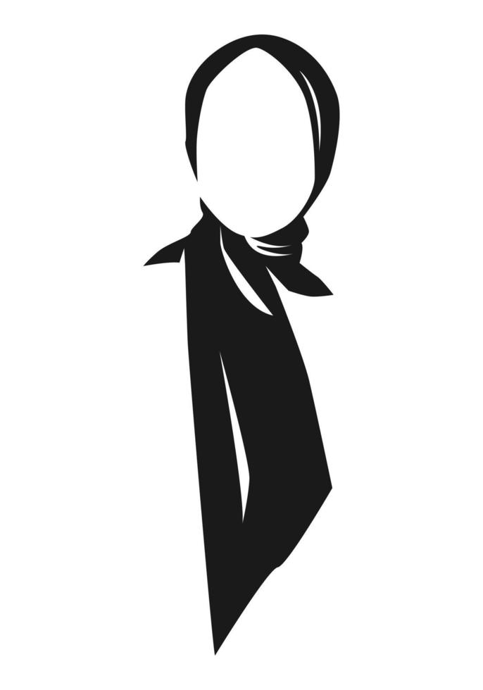 hijab silhouette, black and white headscarf, veil. concept of clothing, muslim, fashion, culture, woman. for print, sticker, web, pattern, etc. vector illustration.