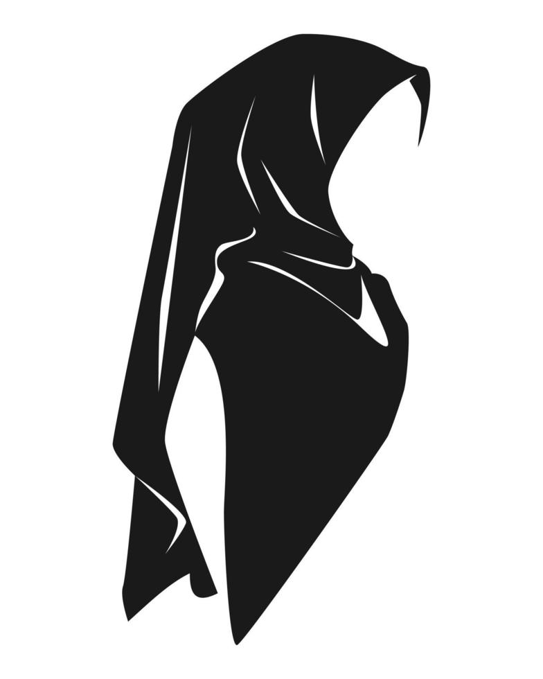 silhouette of muslim woman face with hijab. side view. isolated on white background. black and white vector illustration.