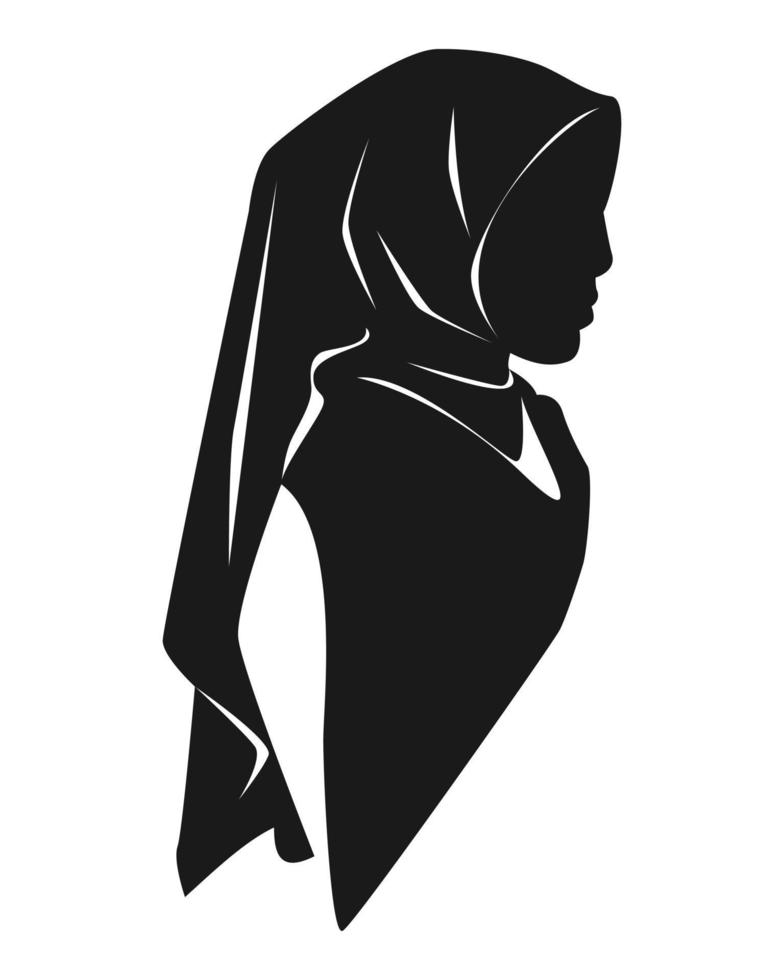 silueta de cara de mujer musulmana con hiyab. vista lateral. aislado sobre fondo blanco. ilustración vectorial en blanco y negro. vector