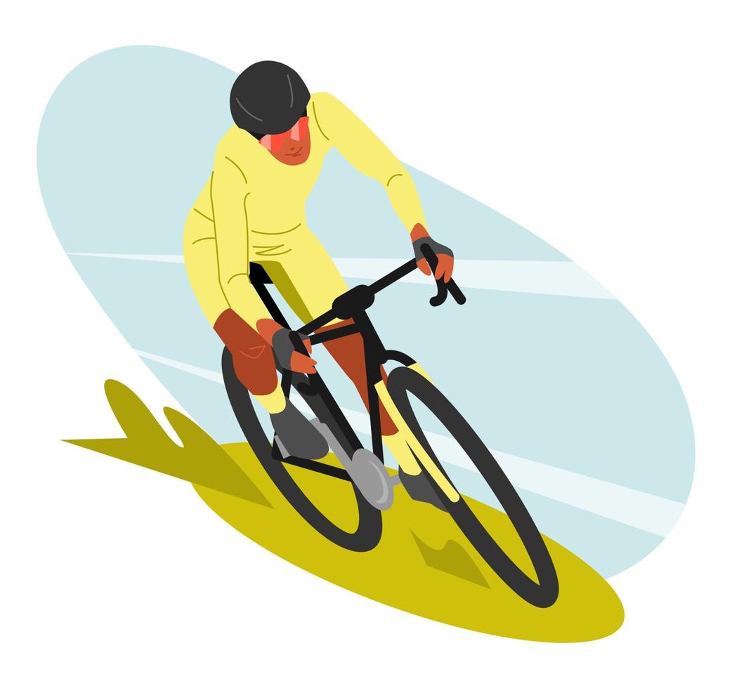 cyclist going fast. bike race in nature. front look. sport, hobby, vehicle, transportation concept. Perfect for print, sticker, poster, shirt design, etc. vector illustration in flat style.