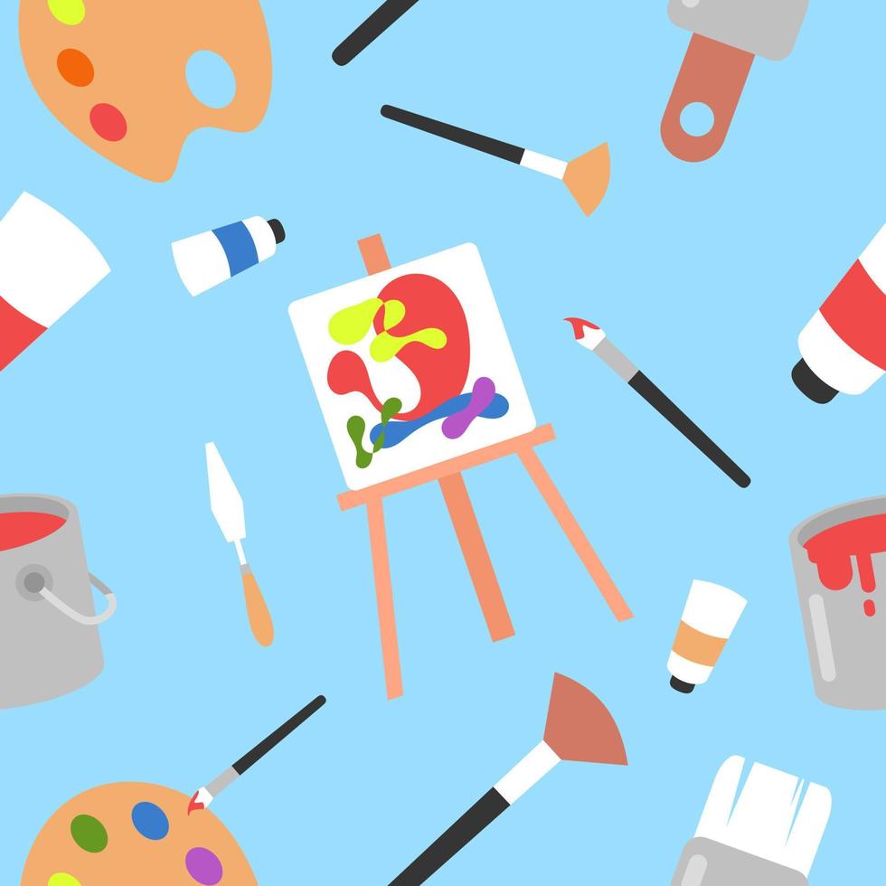 Art Equipment Set Canvas Board Paint Palette And Bucket With Paint Brushes  Stock Illustration - Download Image Now - iStock