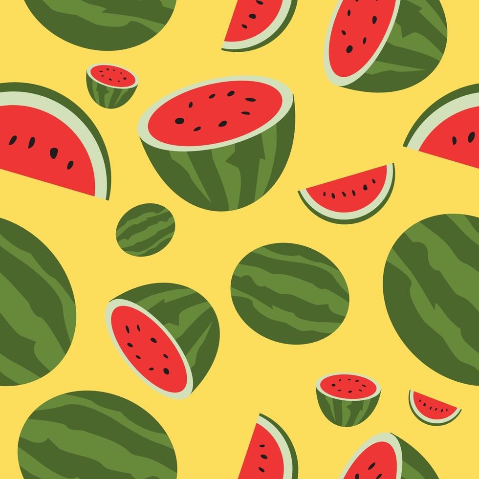 seamless pattern background lots of watermelons. whole watermelon, sliced watermelon. vector illustration in flat cartoon style.