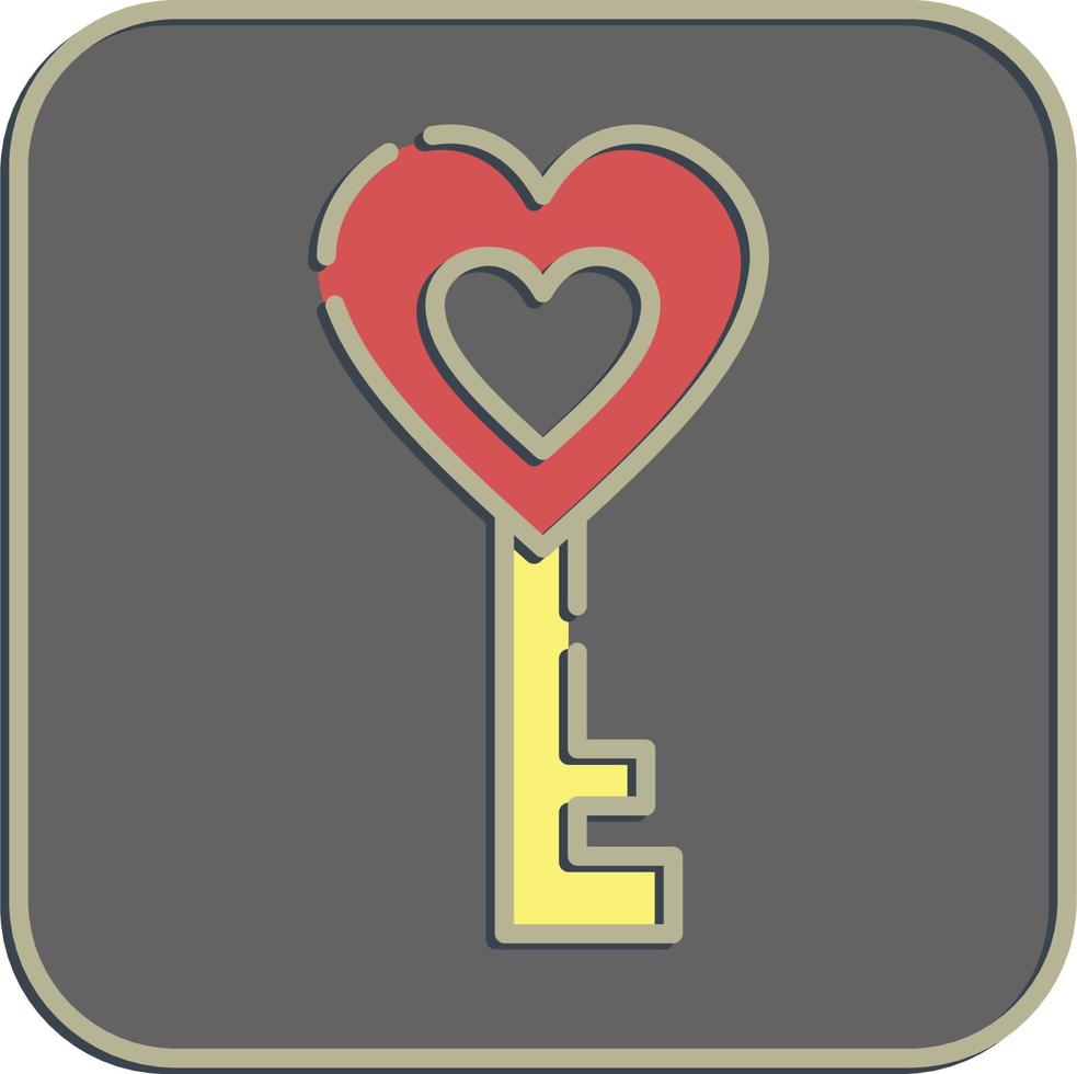 Icon heart shaped key. Valentine day celebration elements. Icons in embossed style. Good for prints, posters, logo, party decoration, greeting card, etc. vector