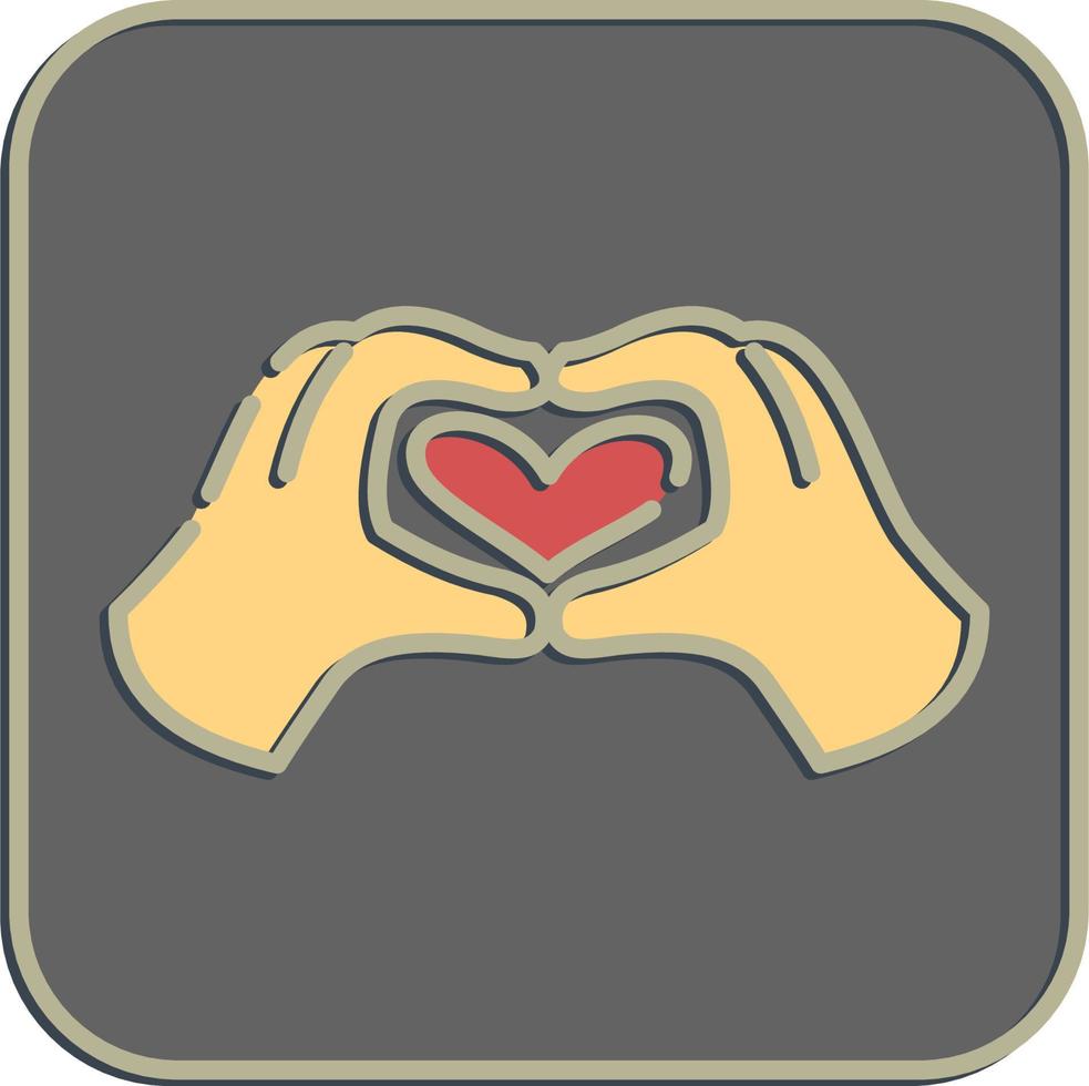 icono de la mano en forma de corazón. elementos de celebración del día de san valentín. iconos en estilo en relieve. bueno para impresiones, carteles, logotipos, decoración de fiestas, tarjetas de felicitación, etc. vector