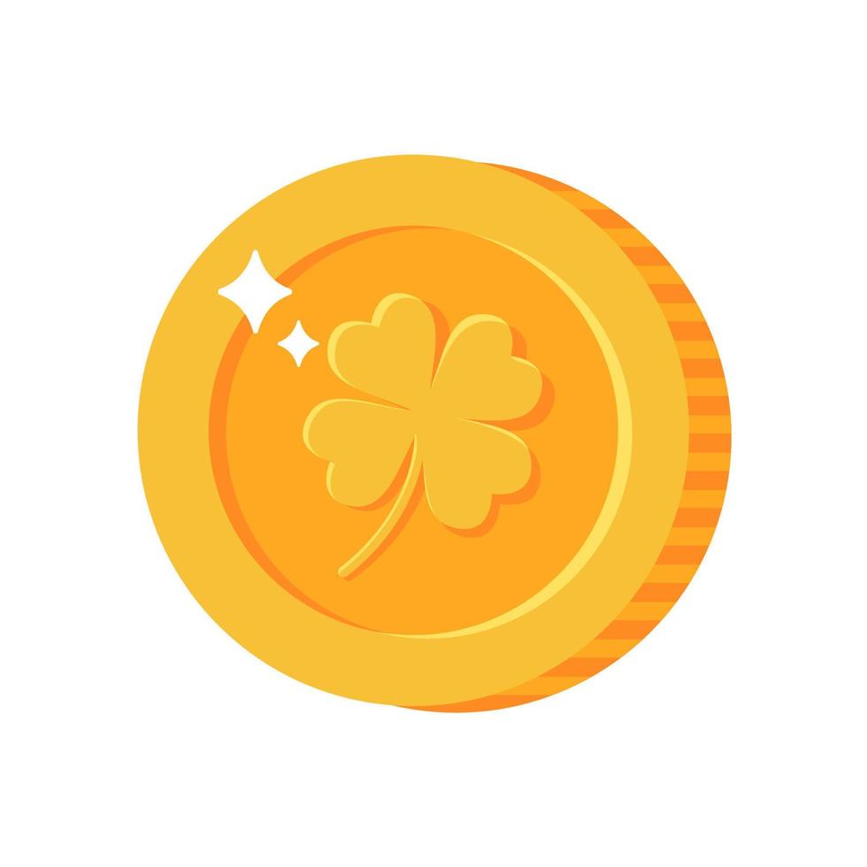 Gold coin with heart clover symbol for St. Patrick's Day decoration vector
