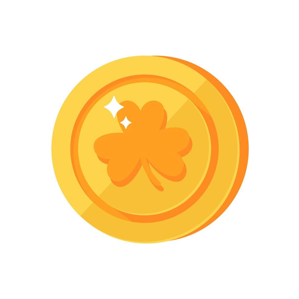 Gold coin with heart clover symbol for St. Patrick's Day decoration vector