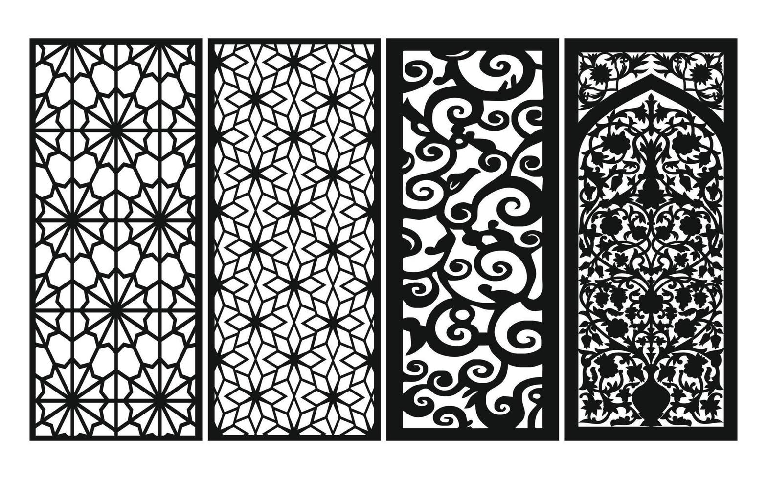 Decorative floral patterns, geometric template for cnc laser cutting vector