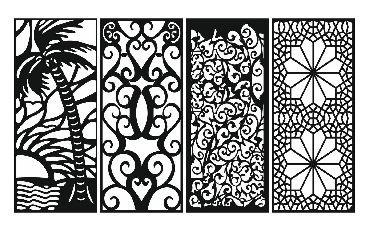 Decorative floral patterns, geometric template for cnc laser cutting vector