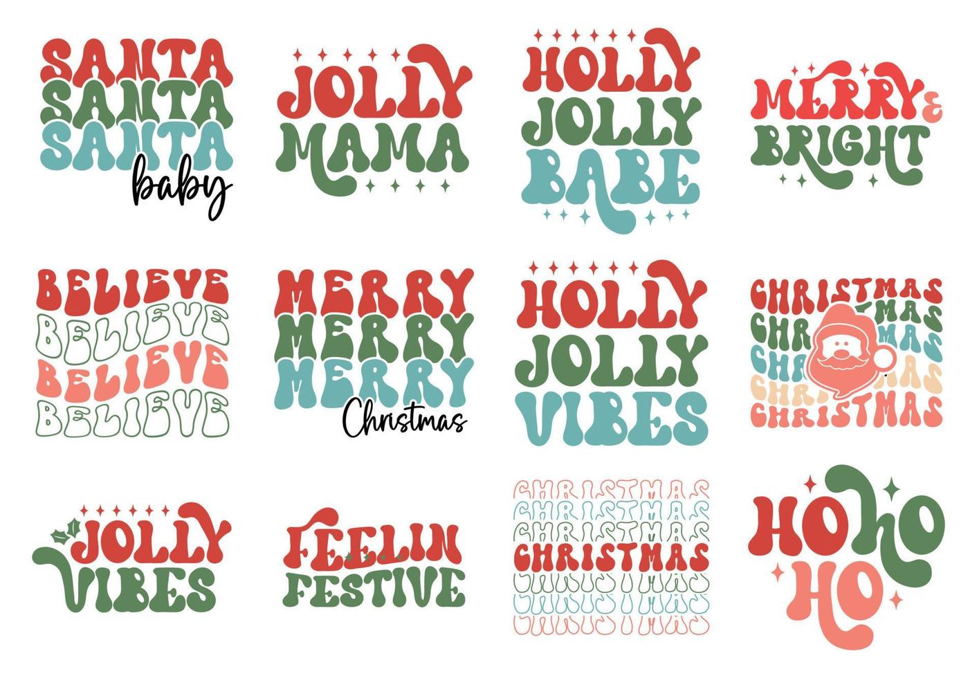 Retro Christmas Typography design bundle vector