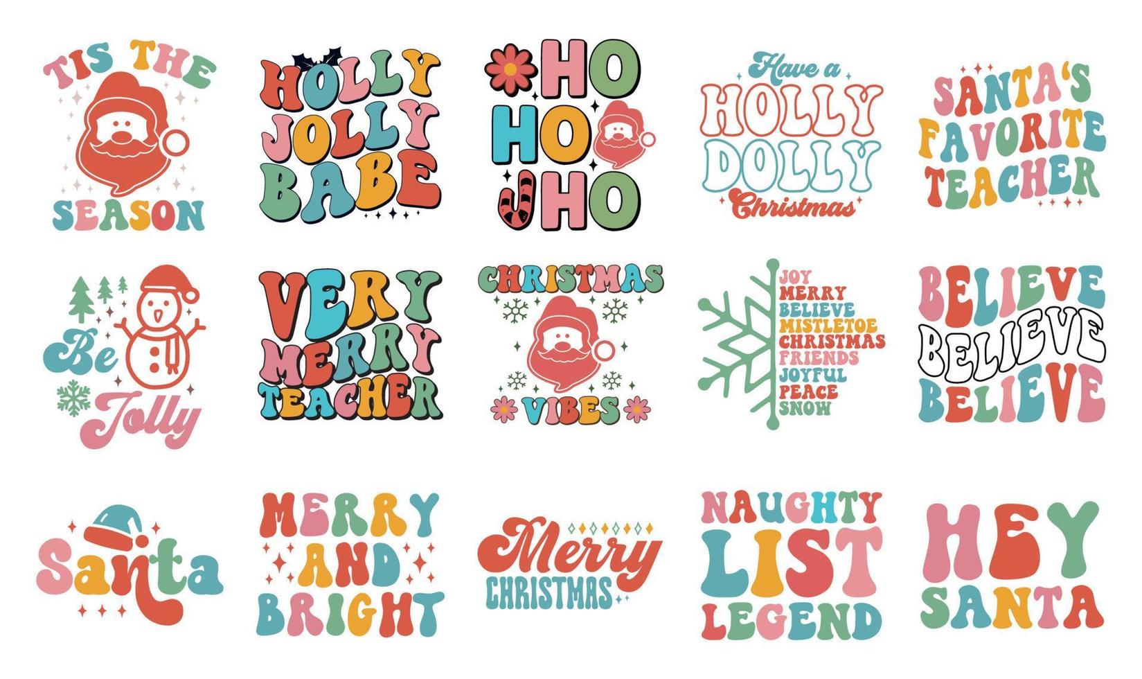 Retro Christmas Typography design bundle vector