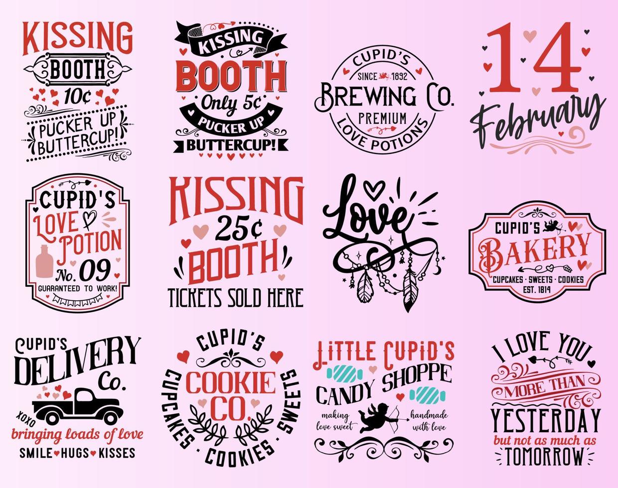 Vintage Valentine Design Bundle Cupid Vector EPS
