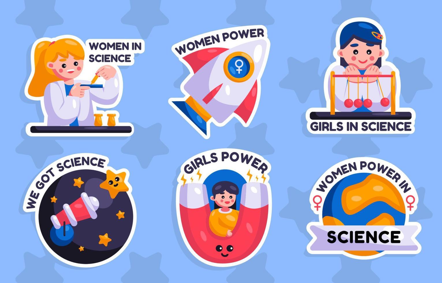 linda pegatina del día internacional de la mujer y la niña en las ciencias vector