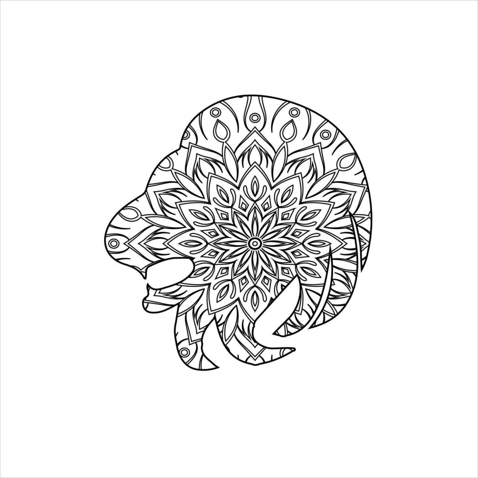 Vector lion mandala coloring page for kids and adult