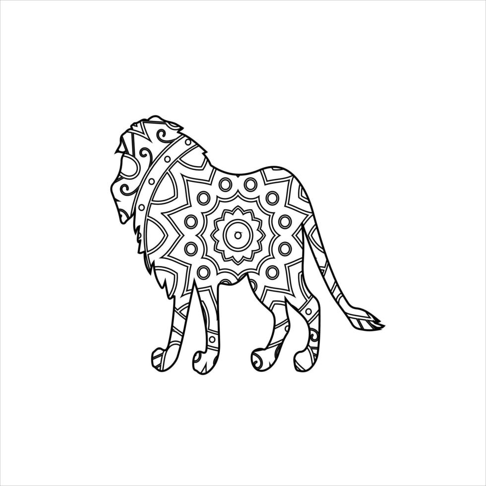 página para colorear de mandala de león vectorial para niños y adultos vector