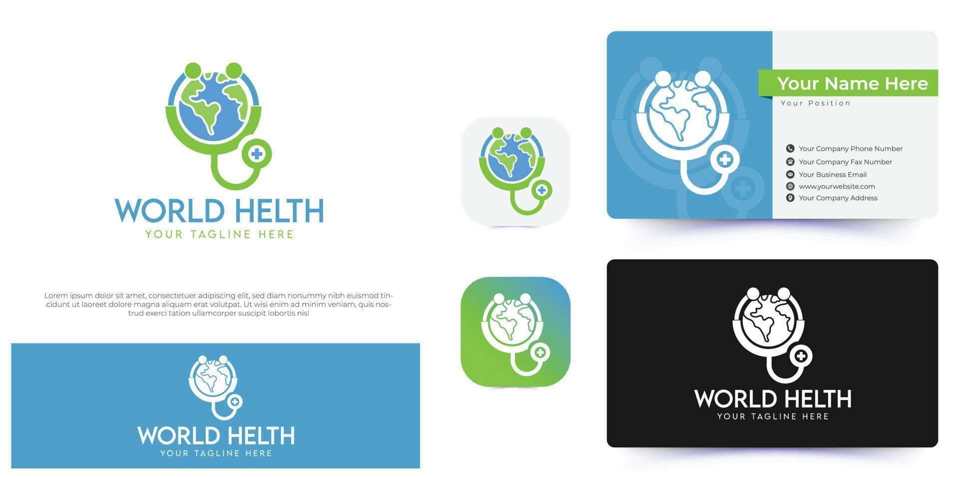 Medical World logo and business card vector template, World Health , globe health logo, world doctor logo, World Health Day Campaign Logo Icon Design Template