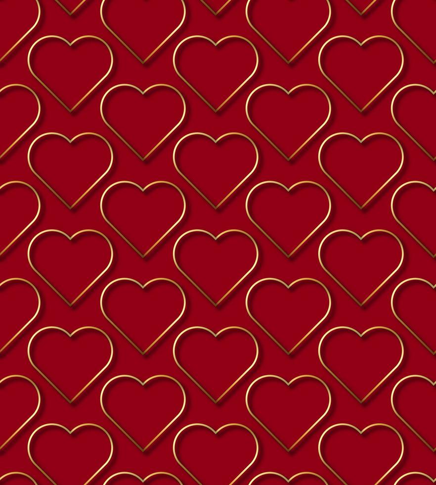 Gold hearts on red backdrop. Valentine's Day. vector