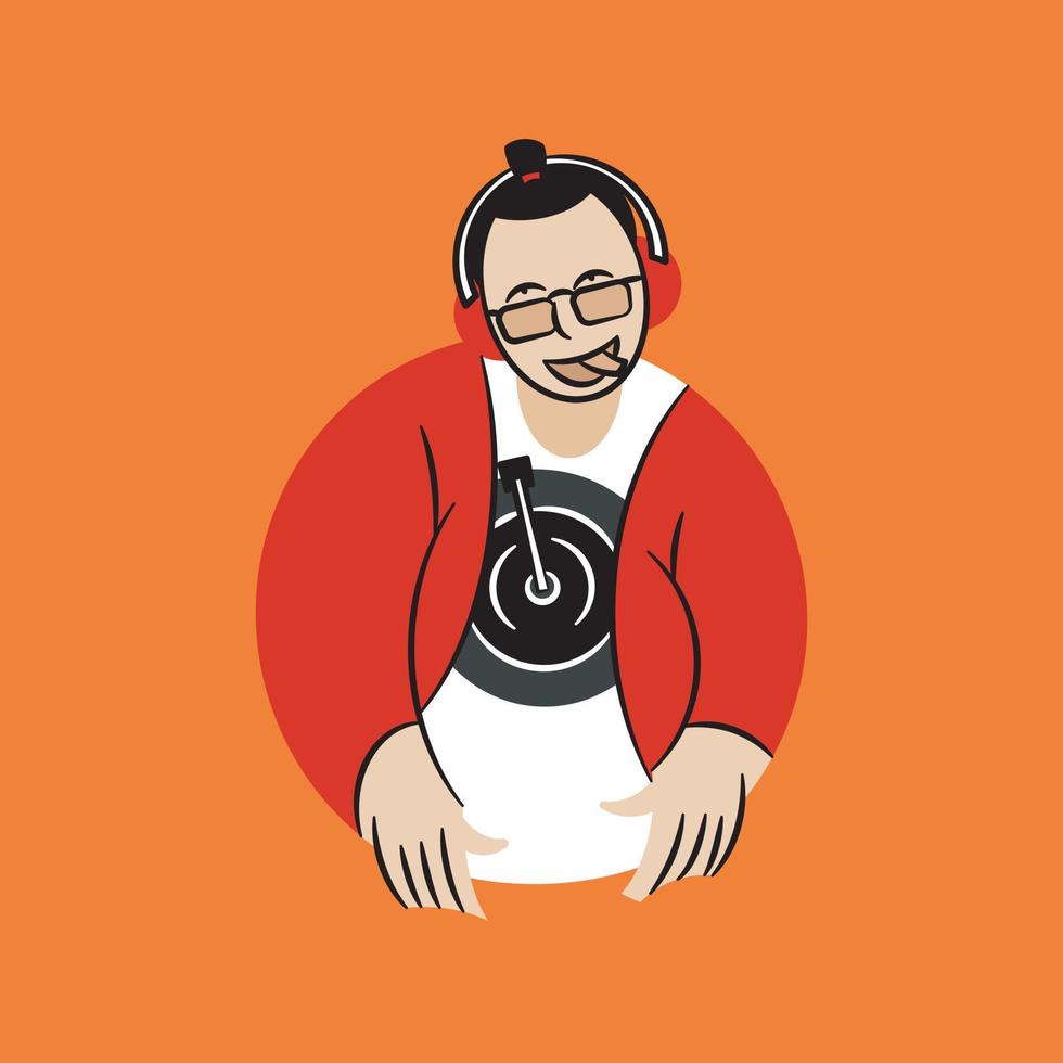 illustration of a person enjoying music from his headphones, vector design