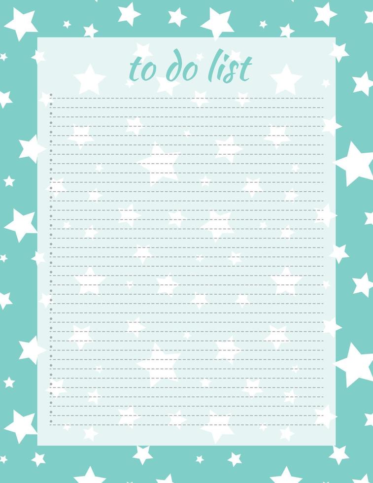 Cute letter format to do list template with lettering and stars print. Organizer with ruled page and flags. Trendy self organization concept with graphic design elements. Vector illustration