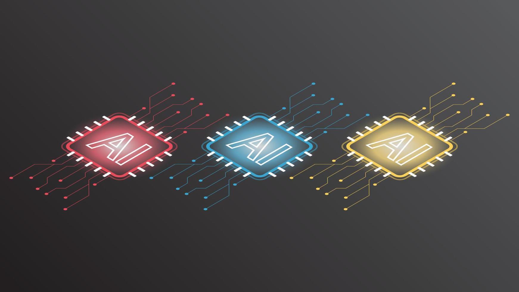 set of Ai artificial intelligence technology hitech business concept. open Ai with smart system, network, data, line, lights, technology background, Abstract, vector. design for web banner, web site. vector