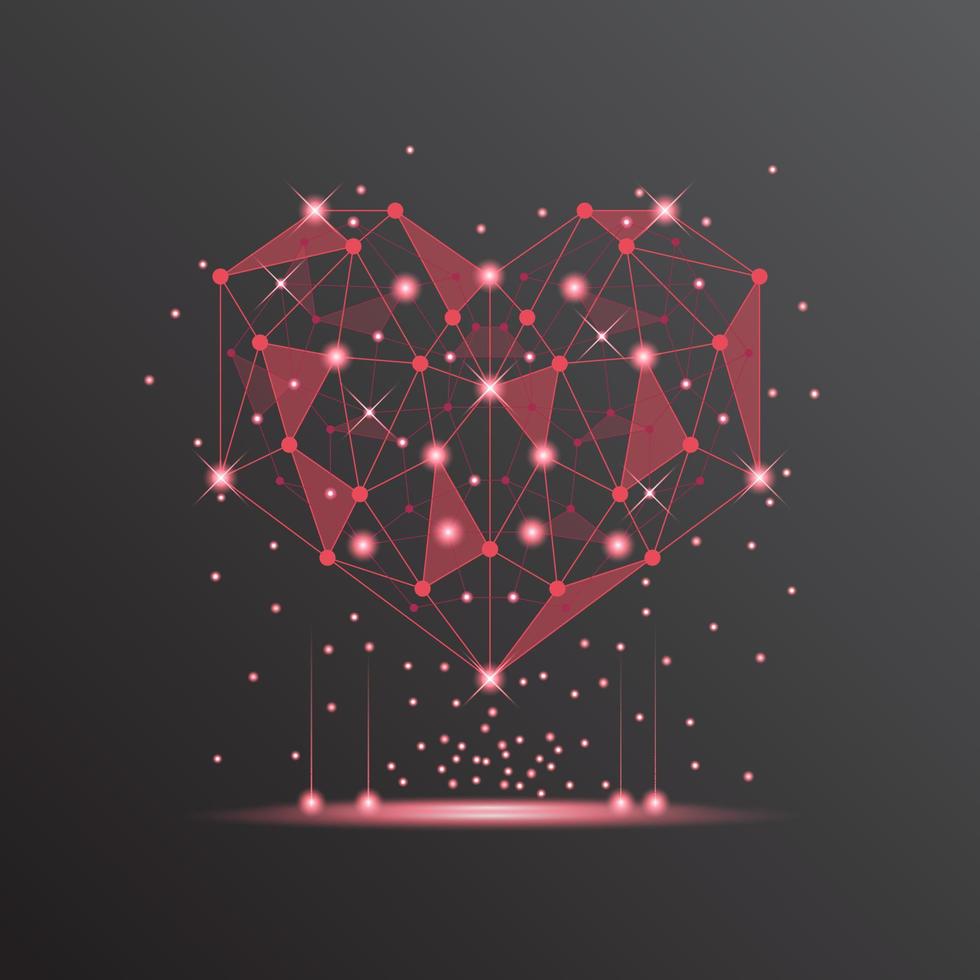 Resumen de fondo de San Valentín de tecnología de corazón rojo. tecnología con línea, digital, corazón, punto, alta tecnología, concepto de San Valentín, vector. corazón tecnológico para el día de san valentín, fondo, banner web. vector