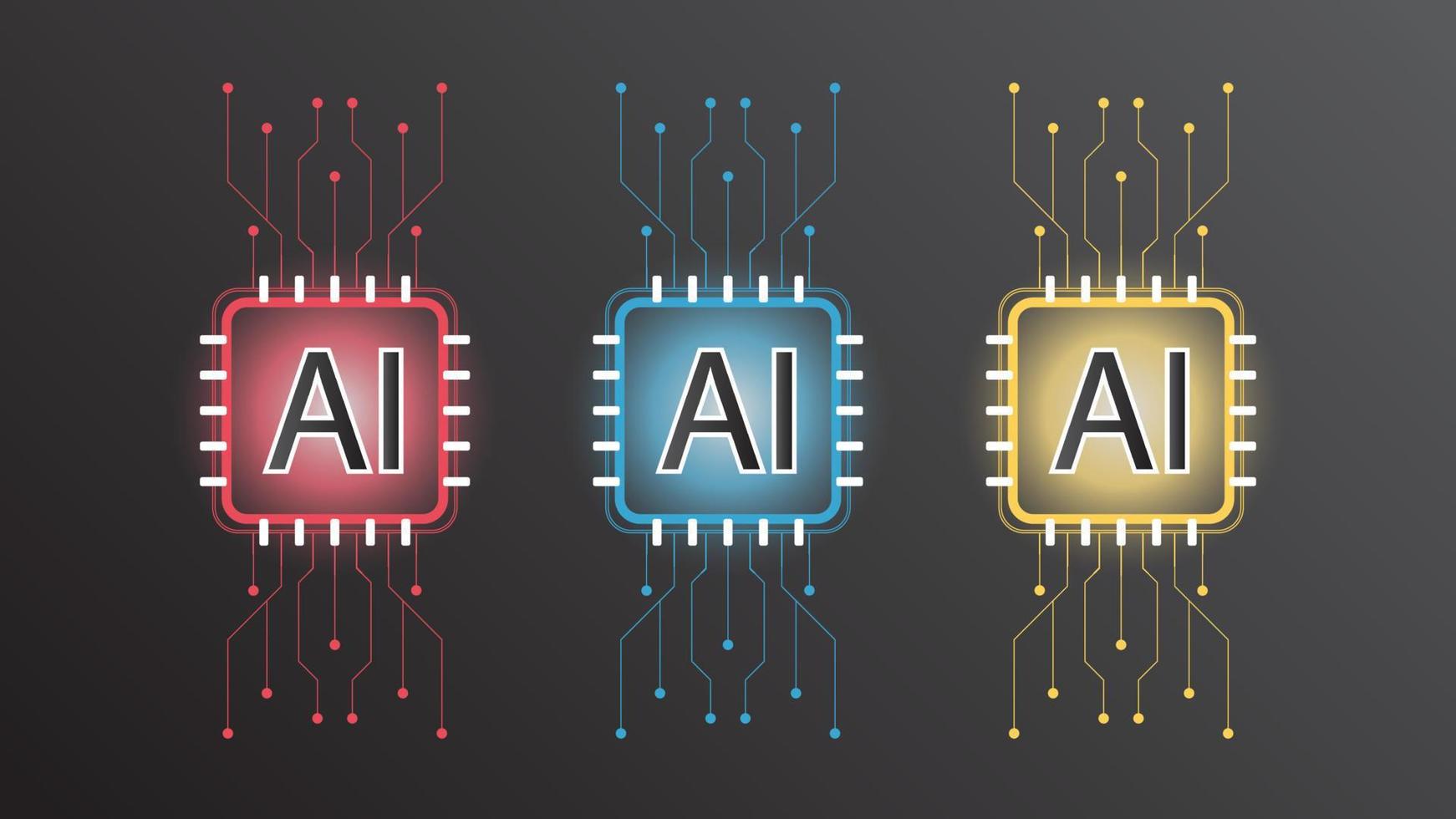 conjunto de concepto de negocio de alta tecnología de tecnología de inteligencia artificial ai. abrir ai con sistema inteligente, red, datos, línea, luces, fondo tecnológico, abstracto, vector. diseño para banner web, sitio web. vector