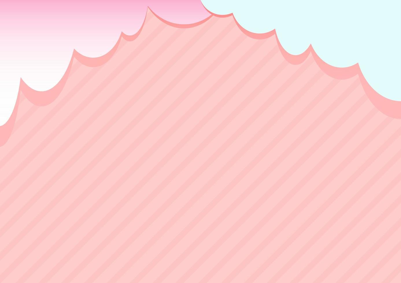 fondo rosa dulce con rayas oblicuas y nubes en la parte superior vector