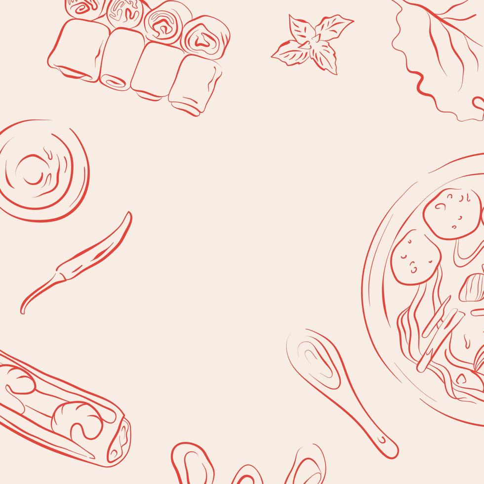 Vietnamese food illustration in hand drawn style vector