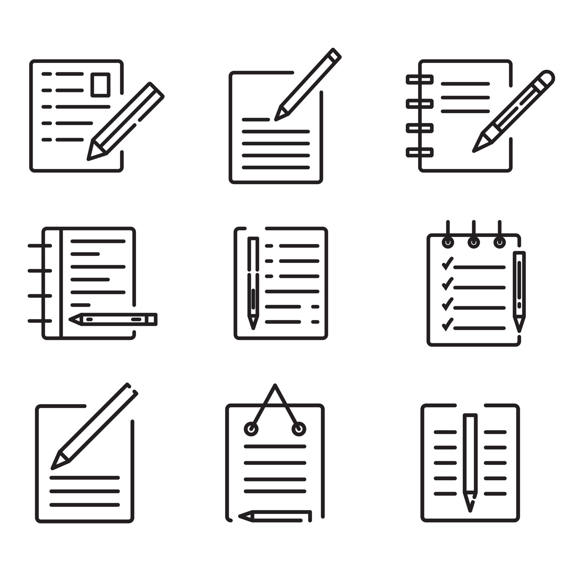Notepad Icon set, different style notepad icons, outline notebook icon