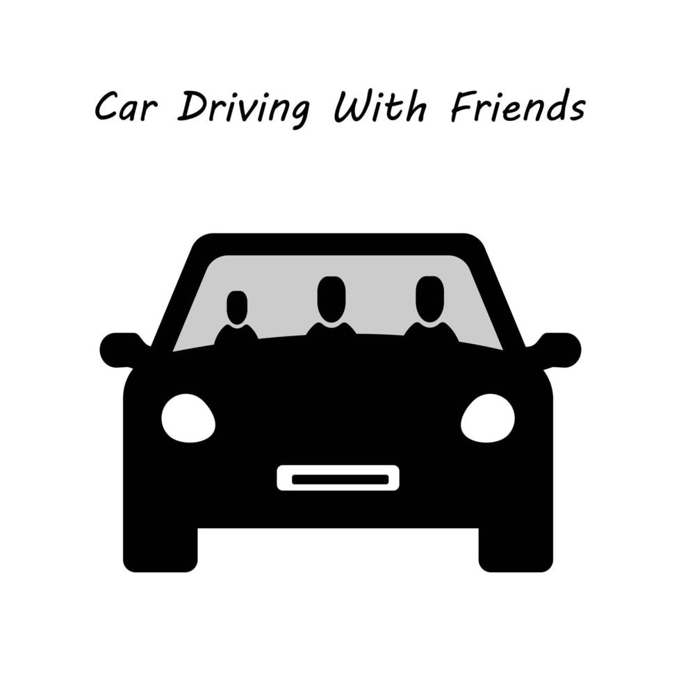 Car Silhouette Vector Illustration, Driving Car with friends, Classic Car Art