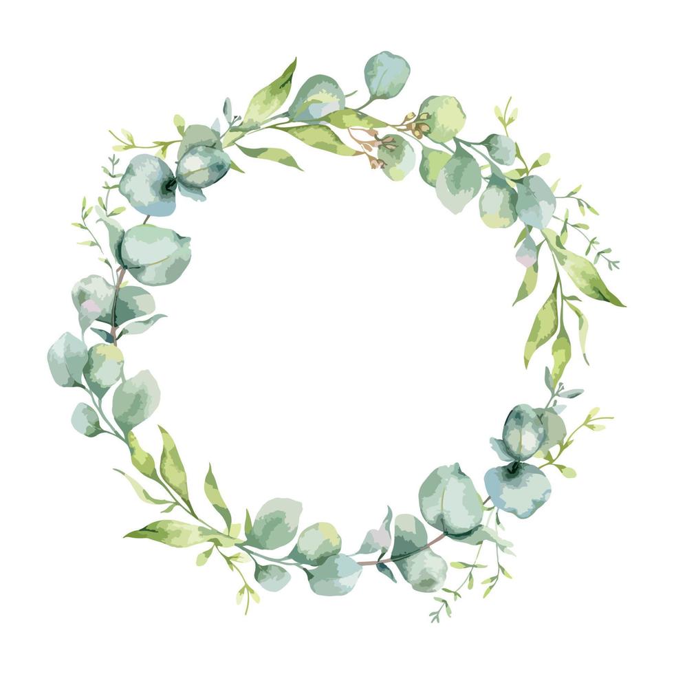 Eucalyptus Frame Watercolor, Floral Frame, Greenery Frame, Floral Arrangement, Green Leaves Composition vector