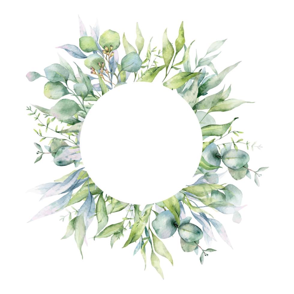 Eucalyptus Frame Watercolor, Floral Frame, Greenery Frame, Floral Arrangement, Green Leaves Composition vector