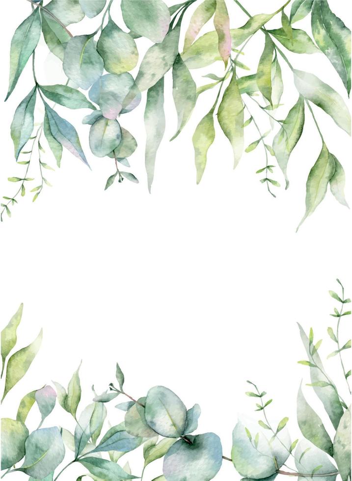 Eucalyptus Frame Watercolor, Floral Frame, Greenery Frame, Floral Arrangement, Green Leaves Composition vector