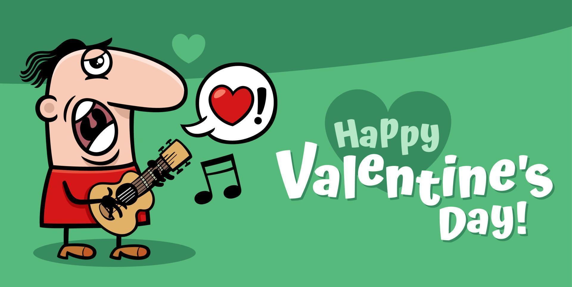 Valentines Day design with cartoon guy playing the guitar vector