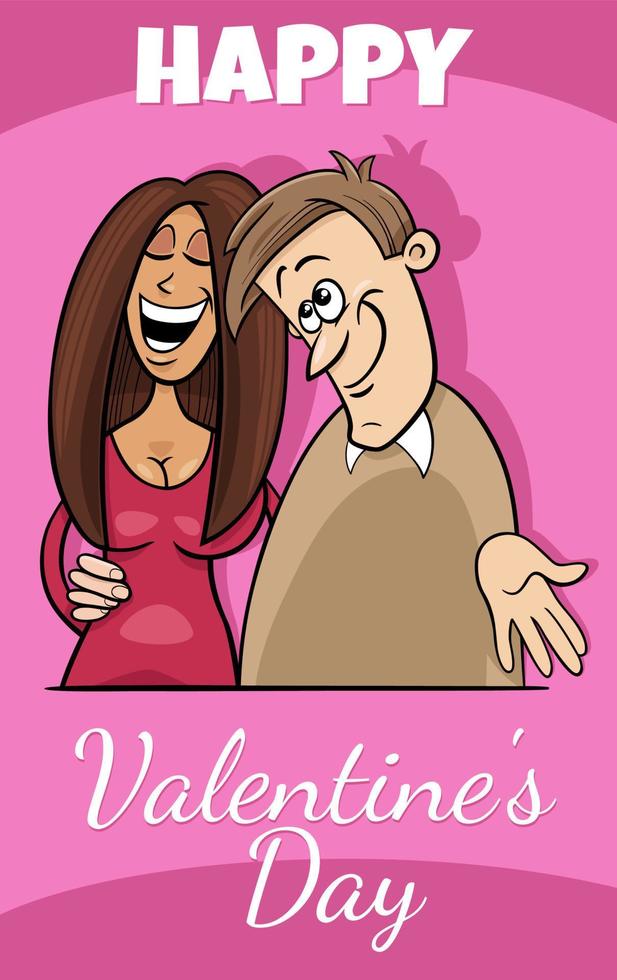 diseño de tarjeta de san valentín con pareja de dibujos animados en el amor vector