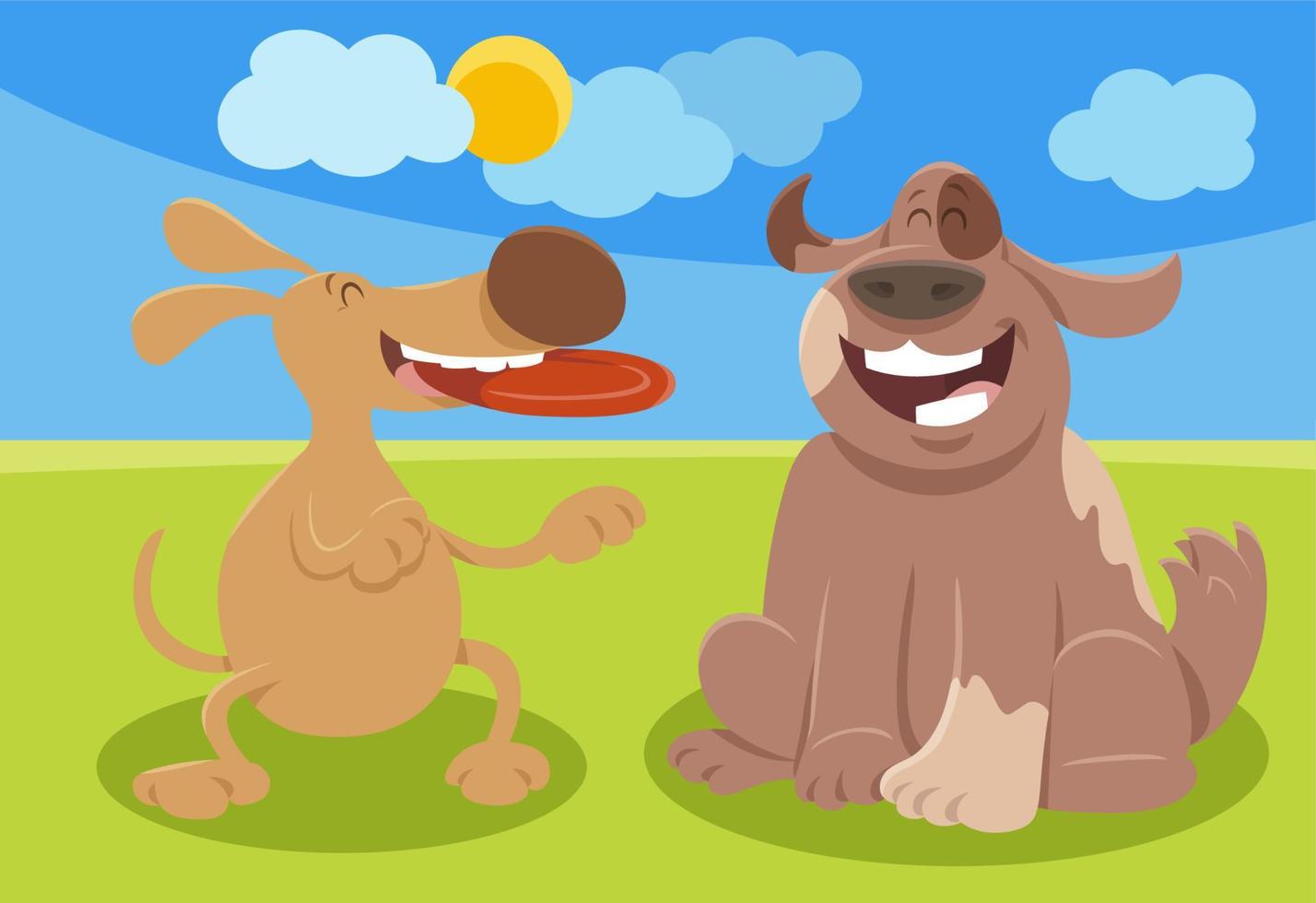 two playful cartoon dogs comic animal characters vector