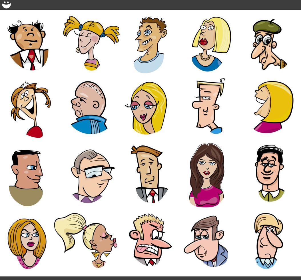 cartoon people characters faces and moods set vector