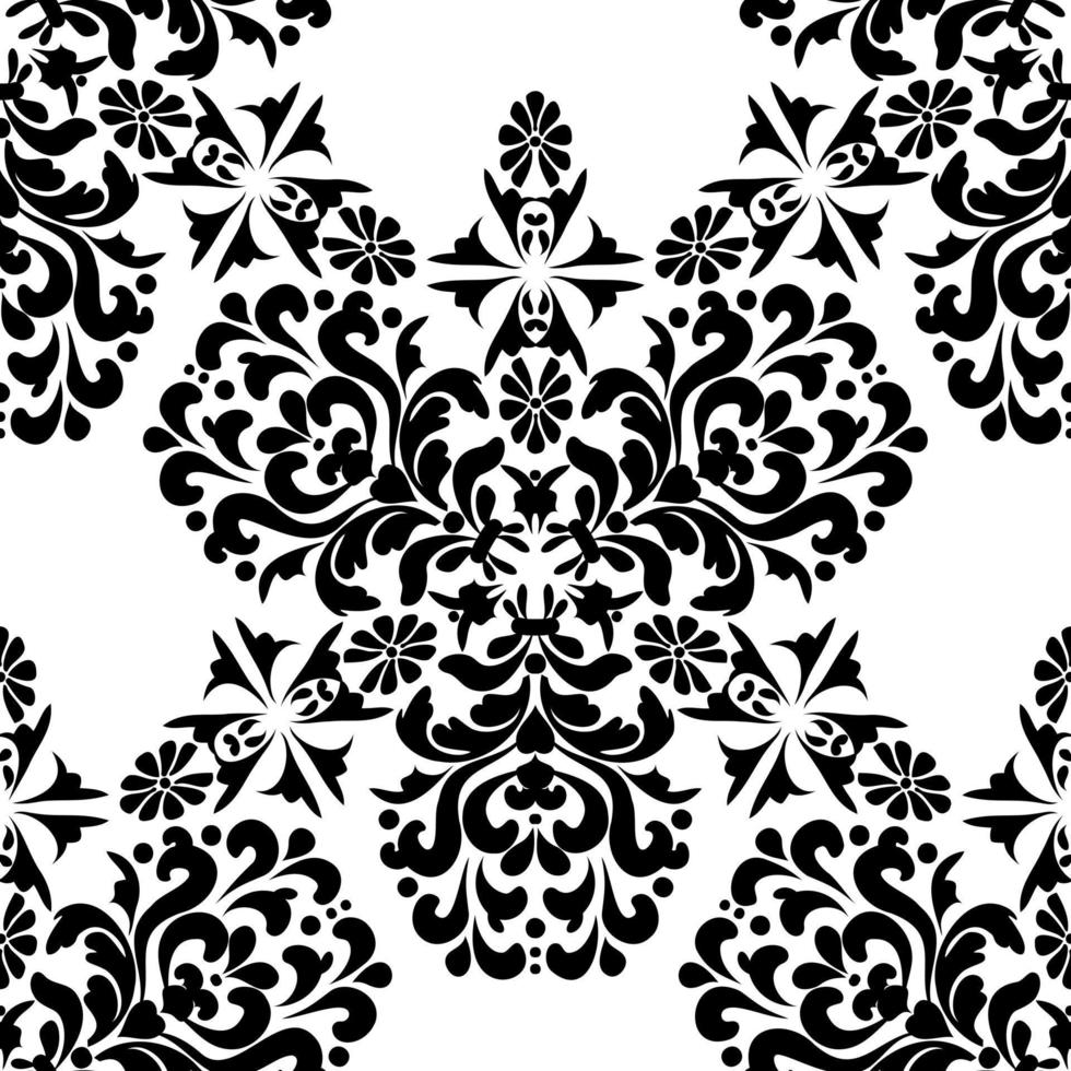 Vintage Seamless Pattern with Floral Ornaments. Black and White. vector