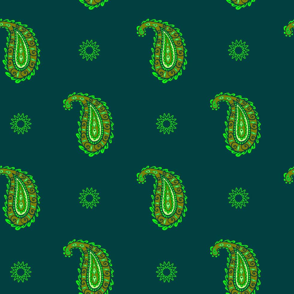 Fondo transparente de vector con patrones de Paisley. patrón de cachemira de moda. color verde. estilo garabato. estampado textil.