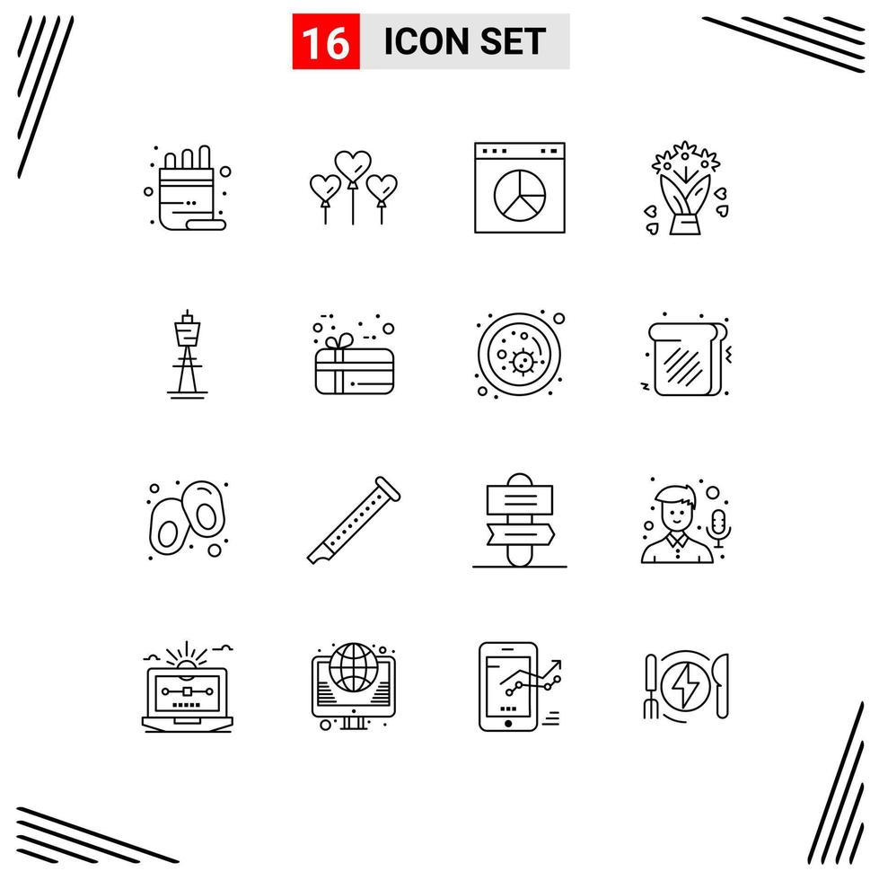 Pictogram Set of 16 Simple Outlines of sydney australian internet australia flower Editable Vector Design Elements