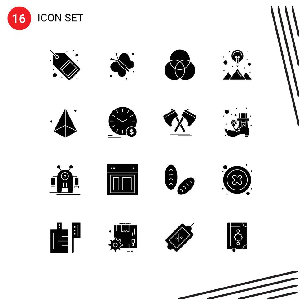 Group of 16 Solid Glyphs Signs and Symbols for development strategy solution beauty mountain creative Editable Vector Design Elements