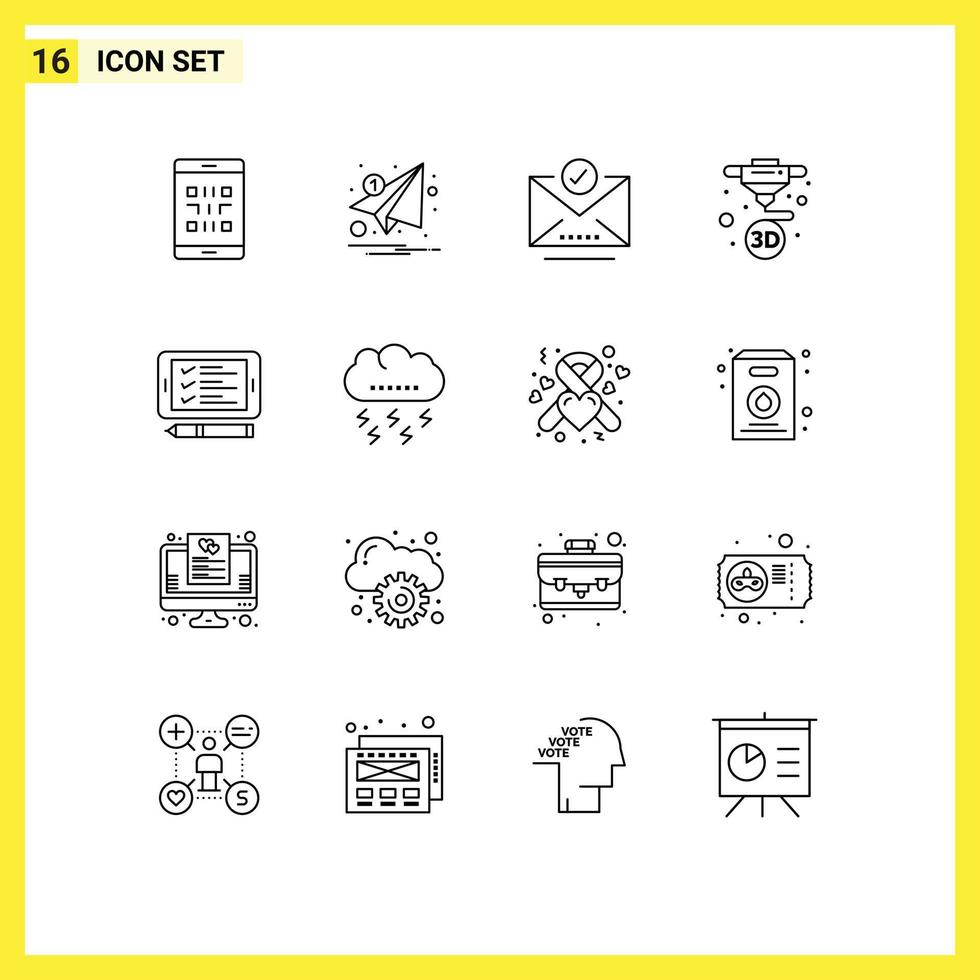 Group of 16 Outlines Signs and Symbols for printing machine notification printing letter Editable Vector Design Elements