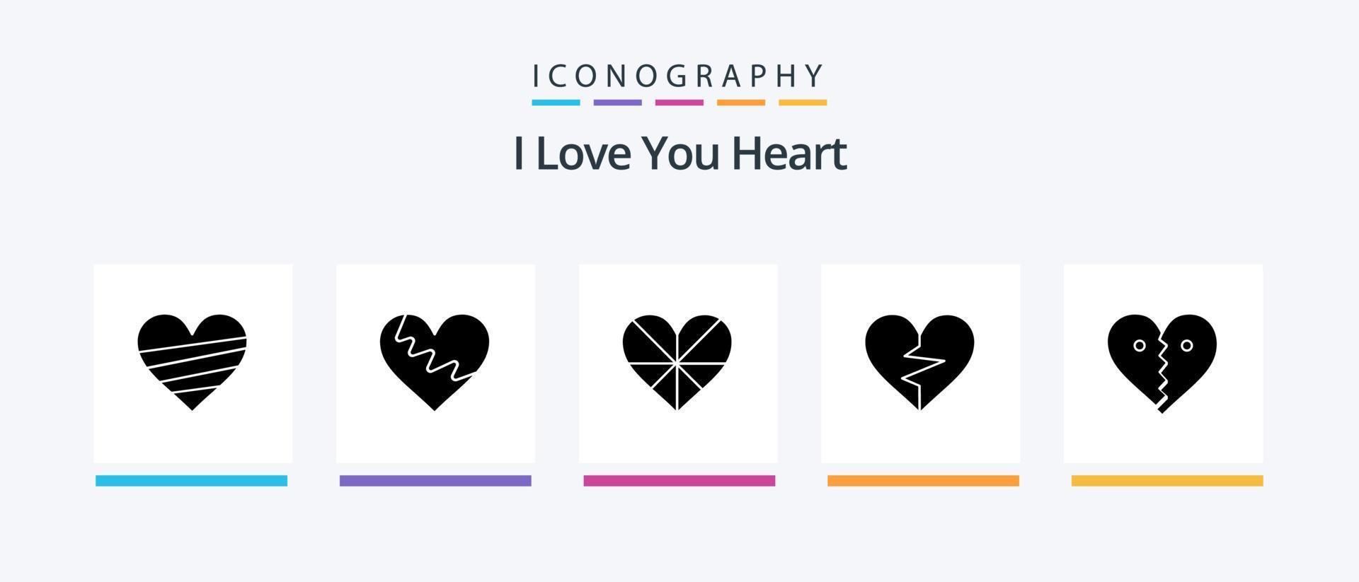 paquete de iconos de glifo de corazón 5 que incluye. favorito. roto. como. diseño de iconos creativos vector