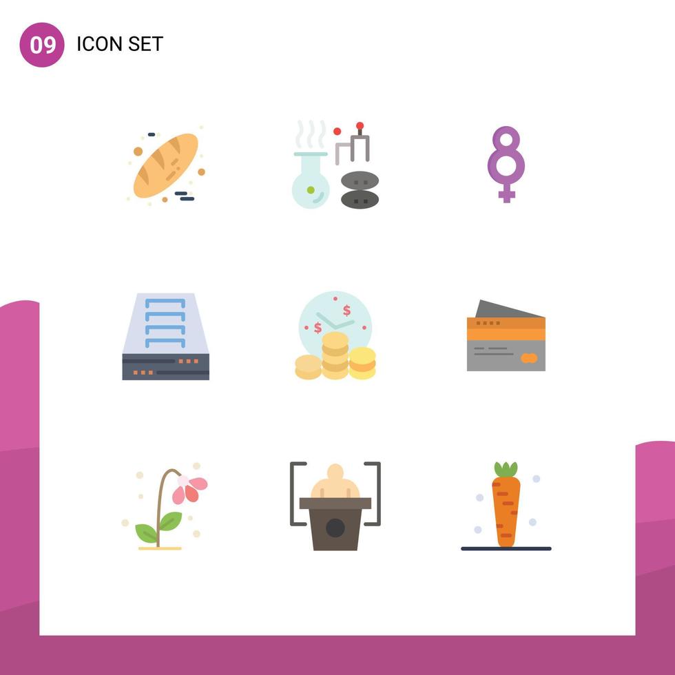 Pictogram Set of 9 Simple Flat Colors of money business eight office archive drawer Editable Vector Design Elements