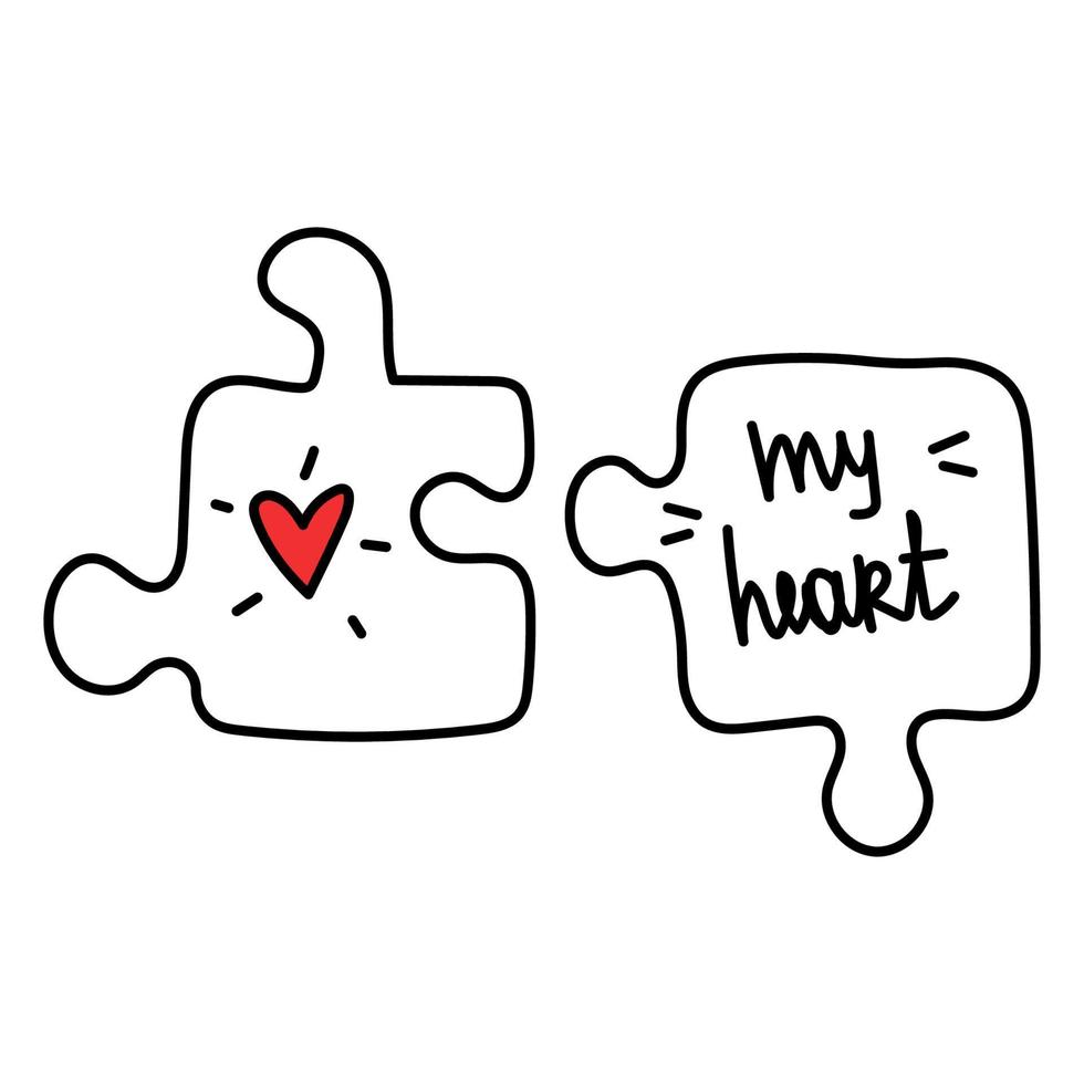Valentines Day. Puzzle love heart vector icon. You and Me Red Puzzle pieces.